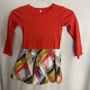 Tea Collection Skirted Dress Girls 5 Long Sleeve Orange Geometric